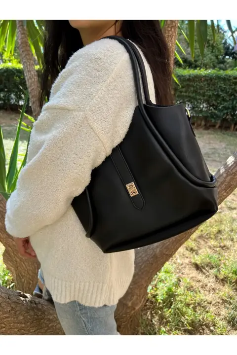 Kadın Acı Kahve Çıtçıtlı Cüzdanlı Makyaj Çantalı El Kol ve Omuz Çantası Kaliteli İşçilik Şık Tasarım