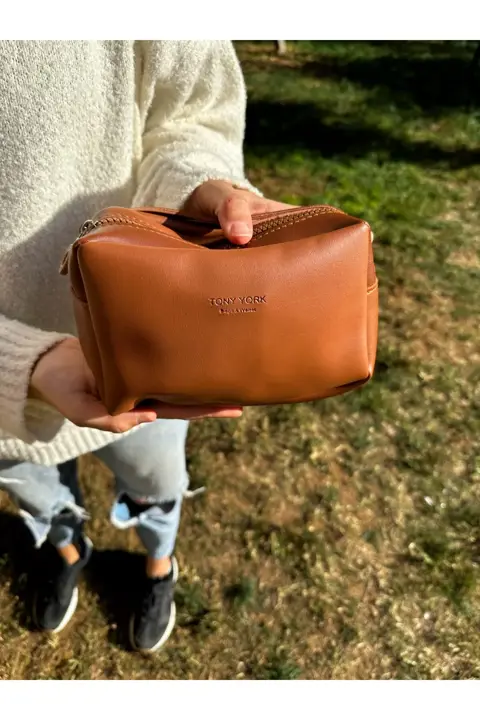 Kadın Acı Kahve Fermuarlı El Kol ve Omuz Çantası Kaliteli İşçilik Şık Tasarım
